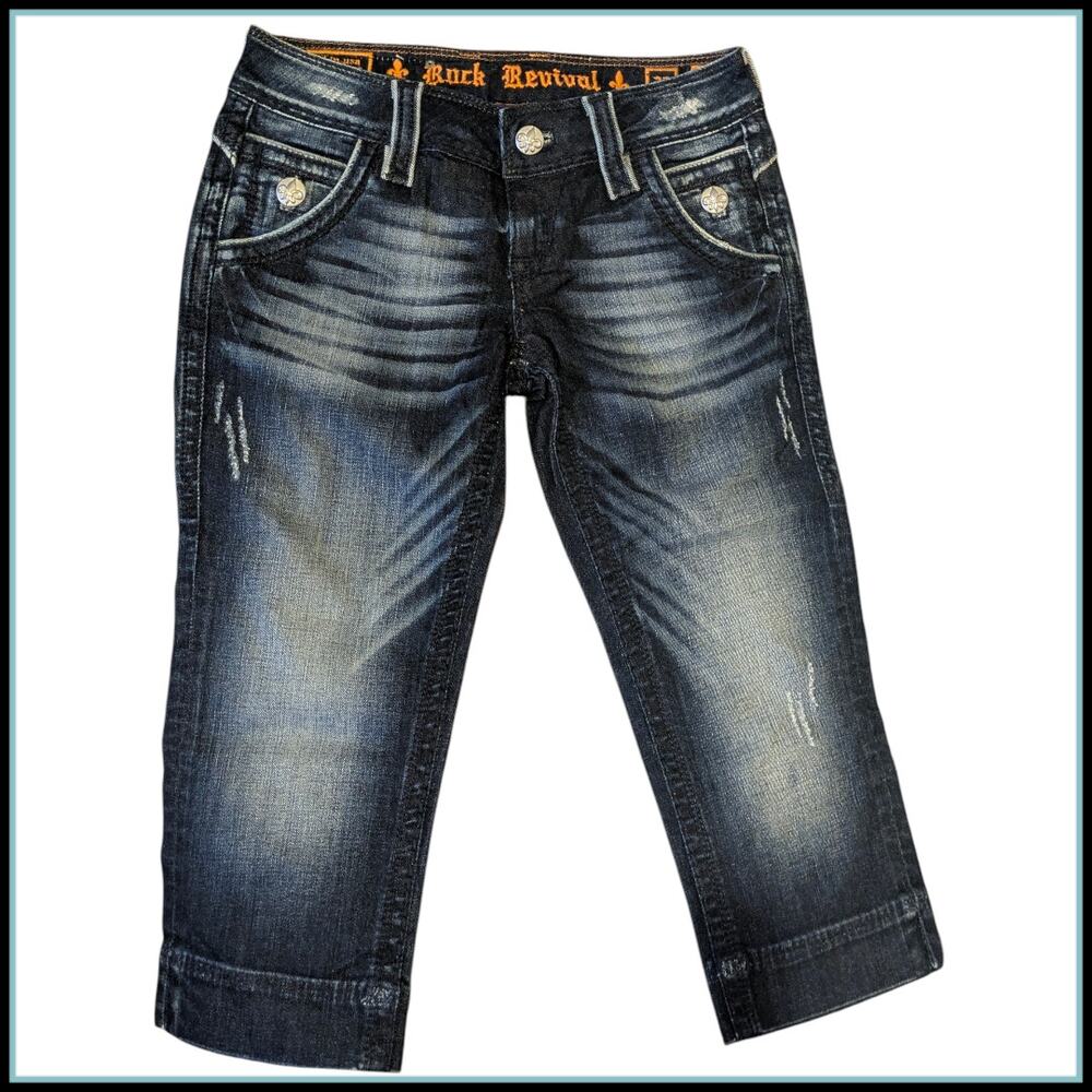ROCK REVIVAL Elizabeth Capri Jeans Women's 26 Indigo Denim Y2K Big Buttons nwot